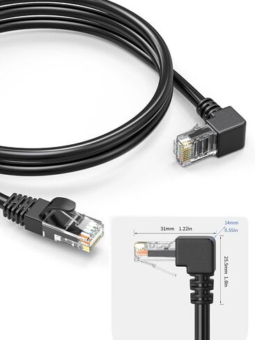 JUXINICE 2Pack 90 Degree CAT6 Ethernet Cable Black 10FT(leftward+Rightward) Combo,Right Angle CAT 6 Ethernet Patch Cable Gigabit RJ45 Network Cable，Bandwidth up to 250MHz 10Gbps in Kuwait