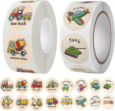 1000PCS Cartoon Transportation Sticker Car Bus Truck Airplane Construction Vehicle Sticker Kindergarten Rewards Stickers for Toddler Kid 2-4 Years Roll Teaching Training Potty Stickers (Truck) in Kuwait
