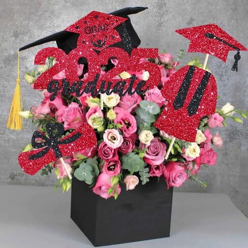 4 Pcs 2025 Graduate Cake Topper Red Glitter Congrats Grad Cake Topper Class of 2025 Cake Decor for 2025 Senior High School/College/University Happy 2025 Graduation Party Supplies Decorations in Saudi Arabia
