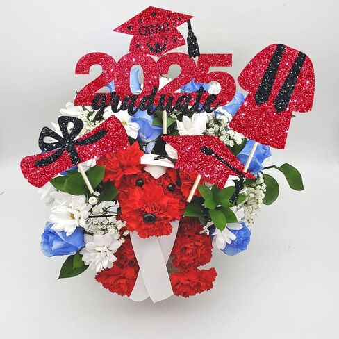 4 Pcs 2025 Graduate Cake Topper Red Glitter Congrats Grad Cake Topper Class of 2025 Cake Decor for 2025 Senior High School/College/University Happy 2025 Graduation Party Supplies Decorations in Saudi Arabia