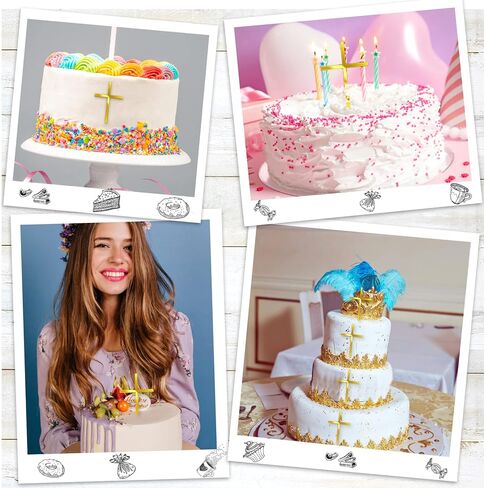 بلولو 16 قطع الكعكة المعمودية عبور عبور كب كيك أعلى مرآة الذهب مرآة أكريليك كعكة تختار ديكور المعمودية ديكورات مسيحية (أسلوب أنيق) in Saudi Arabia