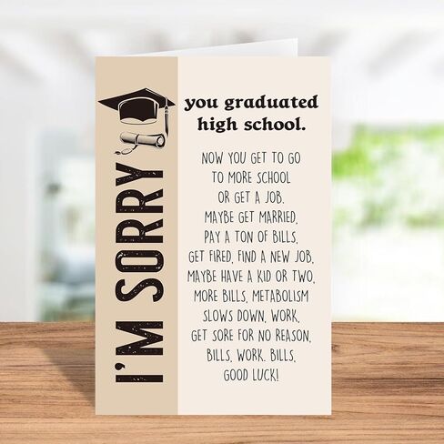 Hilarious High School Graduation Card, Funny Congrats Grad Gift for from Parents, Grad Card Gifts for 12th Grade, I'm Sorry, You Graduated High School in Kuwait