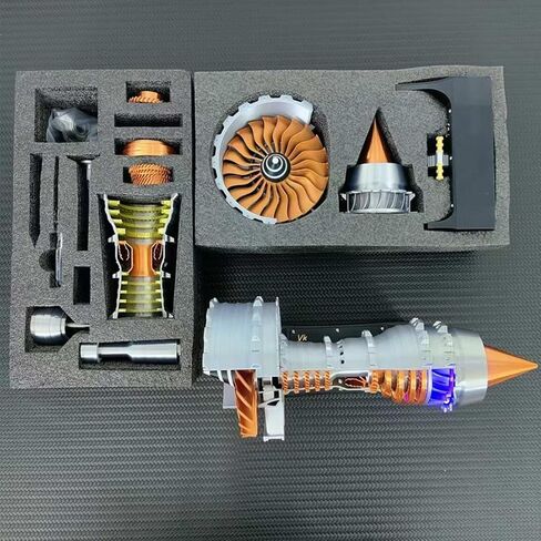 Trent 900 Simulated Functional Turbofan Aircraft Engine Model Kit with LED Light, DIY Assembly Operable Engine Model, Mechanical Science Toys (50+PCS/Brass Color) in Kuwait