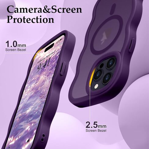 for iPhone 16 Pro Max Case, Curly Wavy Frame Hard Translucent Matte Clear Back Cover for Women Men Compatible with Magsafe TPU Bumper Shockproof Phone Case for iPhone 16 Pro Max, Pink in Kuwait