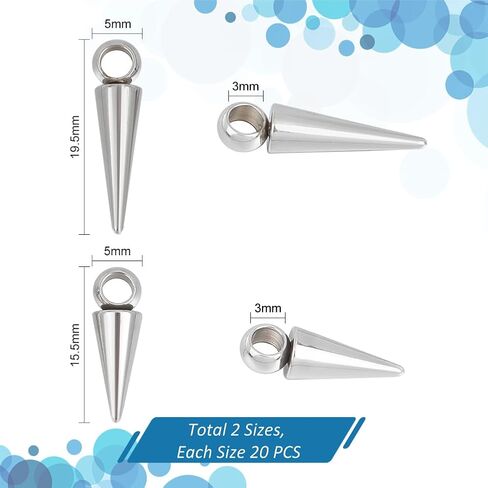 UNICRAFTALE Gothic Style Cone Spike Charm Cone Charm with 3mm Large Hole Titanium Steel Punk Style Spike Charm Dangle Earring Charm Bracelet Charms for DIY Jewelry Making in Saudi Arabia