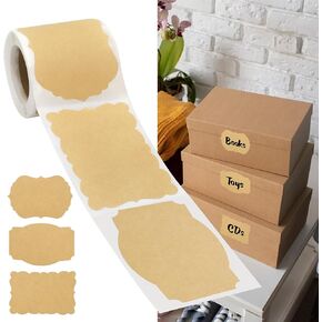 250pcs Blank Label Stickers for Gift Tags Name Labels Self-Adhesive Sealing Kraft Brown Handmade Bottle All-Purpose Mason Jar Labels Presents Decoration Jars Food Craft Tags 3 Styles Rectangles