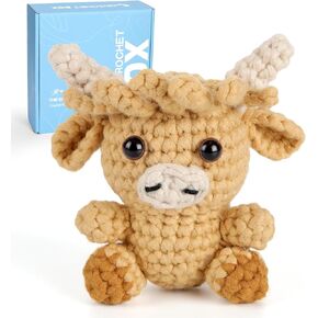 مجموعة الكروشيه Crochet Kit للمبتدئين ، Highland Cow Easy تعلم كيفية الكروشيه محشو الحيوانات Amigurumi هدية للبالغين والأطفال (12+) ، مجموعة الحياكة مع خيوط خيط خياطة التعليمي.