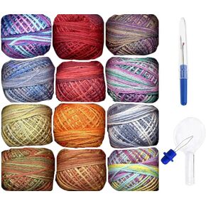 Valdani Embroidery Floss 3-Strand Cotton 12-Ball Hand-Dyed Circus Break Collection (3SF-CircusB) with Seam Ripper and Needle Threader