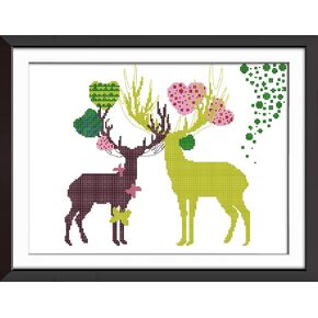 Happy Forever Cross Stitch Kits 11CT Stamped Patterns for Kids and Adults, DIY Preprinted Embroidery kit for Beginner, Fancy Deer (DA082 Giraffe, Size 13''x19'')