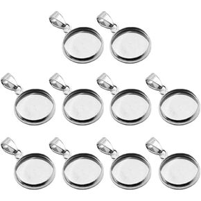 Exceart 20pcs صواني المعلقات الفولاذ المقاوم للصدأ جولة كابوشونات محيط حدود الفراغات الطفح مجموعة السحر لصالح سوار قلادة الصور صنع المجوهرات (الفضة 12 مم)
