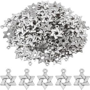 SUNNYCLUE 1 Box 120Pcs Star of David Charms Bulk Magen David Star Charm Six Points Stars Alloy Retro Tibetan Silver Hexagram Lucky Charms for Jewelry Making Supplies DIY Necklace Bracelet Earrings