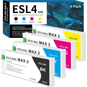 Compatible for Roland ECO-SOL MAX 2 Ink Cartridge 220ml, ESL4 Ink Cartridges ESL4-CY ESL4-MG ESL4-YE ESL4-BK Ink Cartridges 4-Pack (Black, Cyan, Magenta, Yellow)