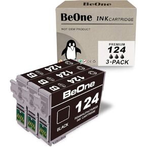 BeOne Remanufactured Ink Cartridges Replacement for Epson T124 124 to use with Stylus NX125 NX127 NX130 NX230 NX330 NX420 NX430 Workforce 320 323 325 435 Printer (3 Black)
