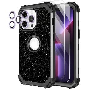 حافظة LONTECT لهاتف iPhone 11 لامعة لامعة بلينغ 3 في 1 حافظة حماية متينة لكامل الجسم مقاومة للصدمات لهاتف Apple iPhone 11 مع 2 واقي شاشة + 2 واقي عدسة الكاميرا، ذهبي وردي لامع in Kuwait