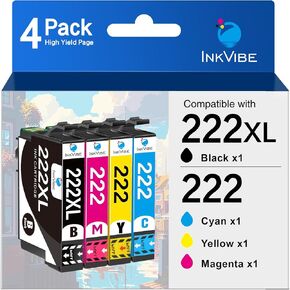 222 222xl خراطيش حبر تم إعادة تصنيعها لخراطيش حبر 222XL باستخدام حزمة التحرير والسرد مع طابعة XP-5200 WF-2960 (أسود ، سماوي ، أرجواني ، أصفر)