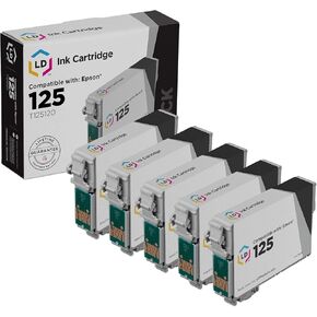 منتجات LD التي تم إعادة تصنيعها EPSON 125 حبر خراطيش T125 استخدم لـ Stylus NX125 NX127 NX130 NX230 NX420 NX530 NX625 ، القوى العاملة 320 323 325 520 (5 عبوات)
