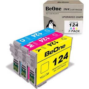 BeOne Remanufactured Ink Cartridge Replacement for Epson T124 124 to use with Stylus NX125 NX127 NX130 NX230 NX330 NX420 NX430 Workforce 320 323 325 435 Printer (3-Pack; 1Cyan, 1Magenta, 1Yellow)