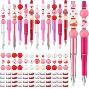 Crtiin 24 PCS Abex Beadable Plastic Bead Bead حبر أسود مع 72 حبات خشبية 72 أقلامًا متنوعة لمكتب مدرسة ديي هدايا (طراز جديد)
