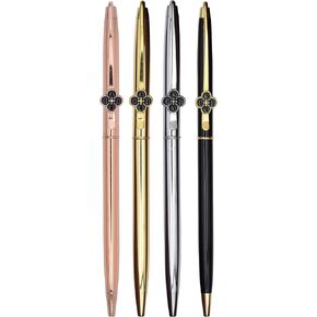 Gullor 4 Pieces Fashion Four-Leaf Clover Ballpoint Pen, Smooth Writing Pen Ideal for Planner Journaling, Office and School Writing, MulticolorA
