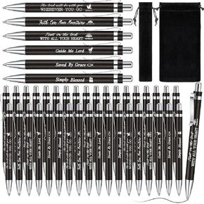 Qilery 48 PCS Proper Point Pens Bulk Mother Day Gifts for Bible Bible Curch Gifts Deneral Gifts Wood Bamboo Retractable Addrics Boder's Quotes Curch Birpit Party Favors