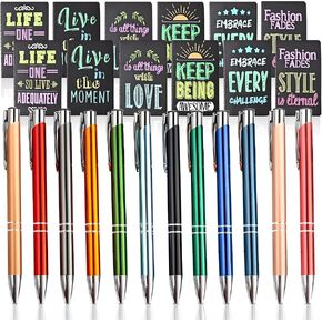 24 Pcs Inspirational Gifts Bulk,Including 12 Metal Ballpoint Pens 12 Inspirational Notepads Mini Journal Lined with Metal Pens,Pocket Notebooks Bulk Gifts Set for School Teacher Favor Supplies