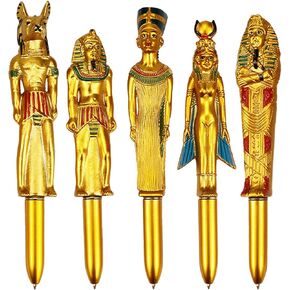 5 Pcs Ballpoint Pens Egyptian Shape Blue Gel Ink Writing Pens Retractable Ballpoint Pens for School Office Supplies Gift Party Favors (Random Pattern)