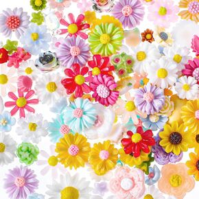 100Pcs Resin Daisy Flowers Charms, Flatback Resin Charms Floral Slime Charm Flower Beads Jewelry Charm Embellishments for DIY Scrapbooking Craft Decoration Crafts Hair Clips