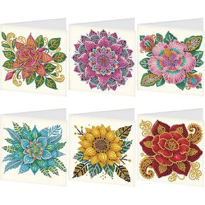 JISHSHAY 6 PCS Diamond Art Greeting Cards Diamond Painting Greeting Cards Diamond Painting Birthday Cards Diamond Art Birthday Cards for Adults Diamond Art Cards Diamond Painting Cards Flower