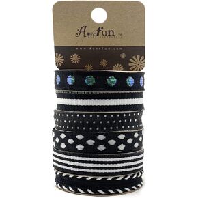 Assorted Ribbon for Crafts Hair Ribbons for Girls Fabric Ribbon Thin Ribbon Grosgrain Ribbon Craft Ribbon Ribbon for Bows Ribbon for Hair Ribbon for Hair Bows Cloth Ribbon Decorative Trim - Black