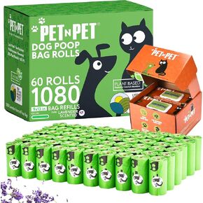 PET N PET 1080 COUNTS Green ، Lavender Acted Scated Poop Cogs for Dogs ، 38 ٪ على أساس النبات و 62 ٪ PE + 100 ٪ من مناديل الكلاب النباتية للكفوف والمؤخرة ، و 400 مناديل CORT DOG PET ، 8 "× 8" مناديل Hypoalgenic