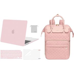 Mosiso 15-15.6 بوصة حقيبة تحمل على الظهر المحمول للنساء ومتوافق مع MacBook Air Case 13 بوصة 2025-2022 M3 A3113 M2 A2681 ، Case & Keyboard Wover & Screen Film & Bessing مع MacBook Air 13.6 ، Baby Pink & Pink