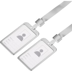 MECCANIXITY Badge Holders 9.5x5.8cm Vertical Aluminum ID Holder with Metal Hook Detachable Neck Lanyard, Blue Pack of 2