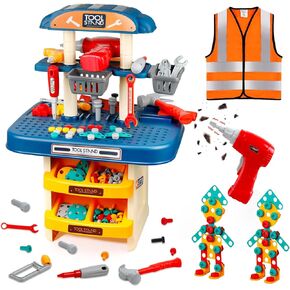 Kids Tool Bench Set with Electric Drill and Screw Toys 246Pcs Realistic Kids Tool Set with Clothes Toddler Work Bench Pretend Play Learning Gift for Boys and Girls Age 3-5