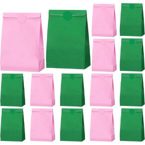 Kolldenn 24 Pcs Green and Pink Paper Bags Pink Green Treat Goody Gift Bags for Witch Party Baby Shower Bridal Shower Birthday Party Favors, 9.8 x 5 x 3.4 Inch