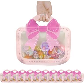 10 عبوات قابلة لإعادة الاستخدام أكياس مع Ziplock & Handles ، تصميم القوس لطيف أكياس الوجبات الخفيفة لأعياد الميلاد ، والأطراف - الوردي