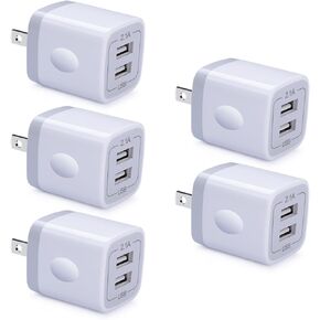 Fast Charging Block,GiGreen 5Pack Dual Port USB Outlet Plug 2.1A USB Wall Charger Power Cubes Compatible iPhone 15/14 Pro Max/13/12/11/XS/8,Samsung A14 5G/A13/A54/S23/A23/S21 FE/A53/S22/S20,Pixel 7/6a