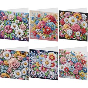 Jishshay 6 PCS Pacmond Painting Cards Cards Kits للبالغين - مجموعات الطلاء الماس للبالغين - بطاقات أعياد الميلاد - Gem Art Blank Cards لعطلة عيد ميلاد مع Envelope - Flower