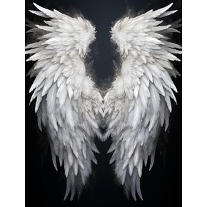 DIY 5D Diamond Art Painting Kits White Angel Wing Cloy Full Round Diamond Art Paint by Number Kits for Beginner Crystal Cross Stitch for Wall Decoration (40x50cm)