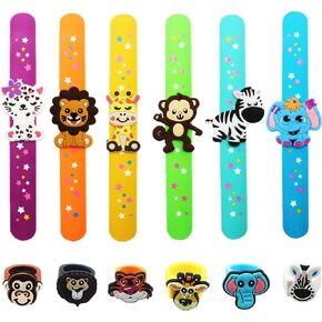 12PCS Forest Animal Theme Party Kids Slap Bracelets Silicone Wristbands and Rings