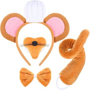 Sintege 5 PCS Mouse Costume Set Ears عقال الفأر من الأنف ذيل Bowtie Chef Hat Assume Assume Costume Carnival