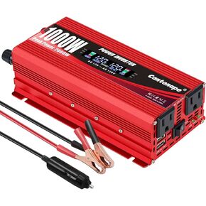 Cantonape 1000W/2000W(Peak) Car Power Inverter DC 12V to 110V AC Converter with LCD Display Dual AC Outlets and Dual USB Car Charger for Car Home Laptop Outdoor Red