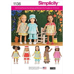 Simplicity 1136 Doll Cloth Seleing Pattern for 18 '' 'Dolls ، حجم واحد فقط