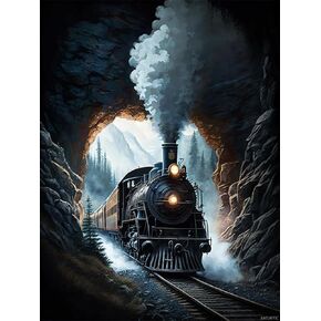 eatukyic steam Steam Steam Locomotive Painting kits للبالغين ، 5D DIY مجموعات فن الماس الكامل الماس الحفر لديكور جدار GEM ARTS 12x16 بوصة