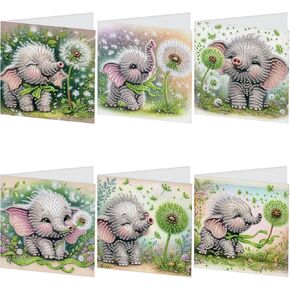 6 PCS Diamond Art Retaing Cards Diamond Painting Carding Brading Painting Painting for البالغين بطاقات عيد ميلاد الفنون الماس للبالغين بطاقات فارغة لعيد العطلة مع Envelope Elephant