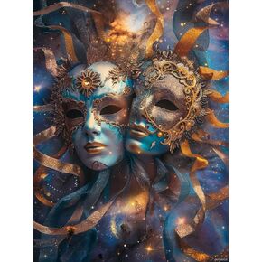 jxavaxde zodiac علامة من الجوزاء مع أقنعة DIY 5D مجموعات الطلاء الماس للبالغين سهلة للمبتدئين جولة الكاملة الحفر الماسي اللوحة الأحجار الكريمة عبر غرزة الفسيفس