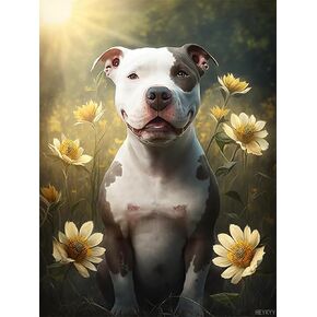 Heykyy Pit Bull Diamond Painting ، الحيوانات الملونة 5D الماس مجموعات الطلاء للفنون المنزلية ديكور للبالغين المبتدئين DIY تدريبات كاملة 12x16 بوصة