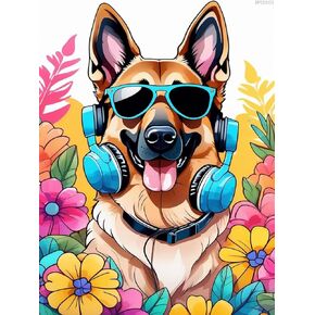Ipissoi Diamond Painting Kits للبالغين موسيقى الكلب Diamond Art DIY 5D الألمانية الراعي جولة كاملة الحفر الكريستال الفنون وحرف الجدار المنزل ديكور ملون الحيوان الحرف اليدوية 12x16inch