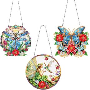 MaiYiYi 3 PCS Hanging Diamond Art Pendant Painting Kit Fairy Special Crystal Gem Craft Painting Set Butterfly Diamond Painting Ornaments for Adult Home Wall Window Decor (13.58X7.48 in)
