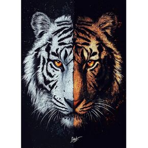 مجموعات الطلاء الماس Ghkud Tiger للبالغين ، DIY 5D حيوانات الماس ، أزهار الحفر الكاملة مجموعات فن الماس ، الصور الفنية مثالية للاسترخاء وديكور الجدار المنزلي 30 × 40 سم