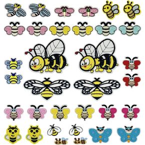 34pcs Bee Pee Patches ، حديد الحشرات على بقع ، بقع نحل العسل خياطة على زين لطيف للسترات الجينز سروال القبعات القبعات موحدة اليدين أحذية القمصان ديي ديكور